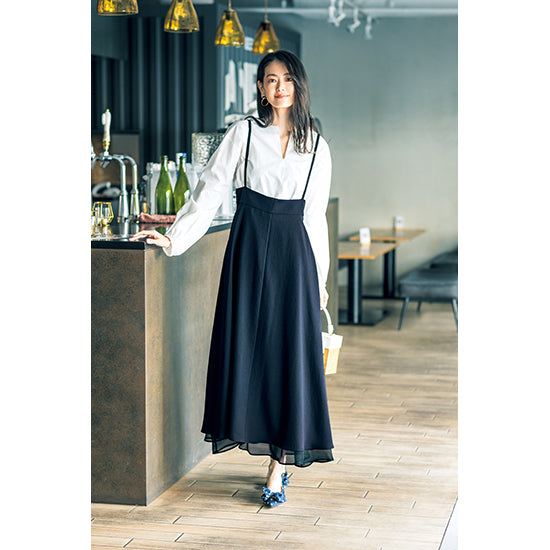 I.T.'S international 2-Way Strap Organza Skirt – Reversible Twill/Sheer (Gray/Navy)