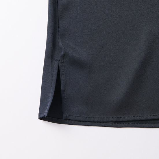 Emma Taylor Zip Satin T-Blouse – Stretch Comfort with Dressy Details (Navy/Black)