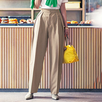 I.T'S INTERNATIONAL Tuck Curve Pants - Slimming Summer Trousers in Linen-Like Fabric (Beige/Mocha/Navy)