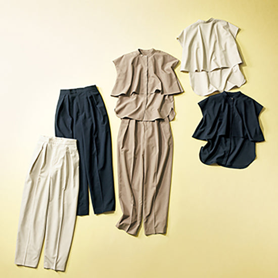 I.T'S INTERNATIONAL Tuck Curve Pants - Slimming Summer Trousers in Linen-Like Fabric (Beige/Mocha/Navy)
