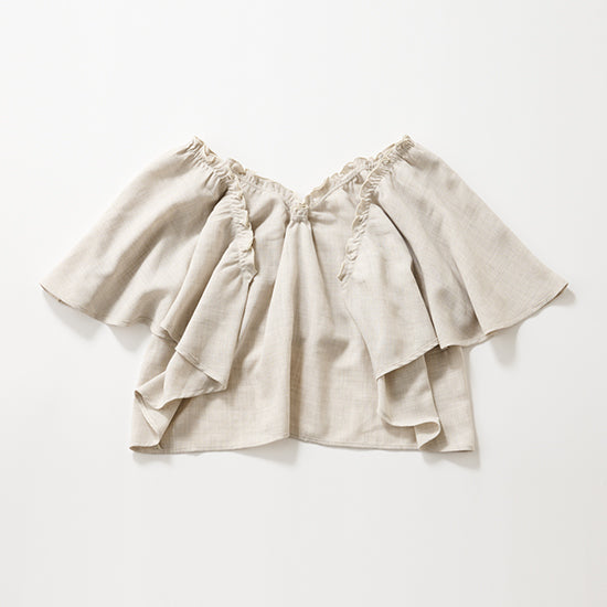 Linen-Look 2-Way Ruffle Cape Collar Top – Black / Light Beige