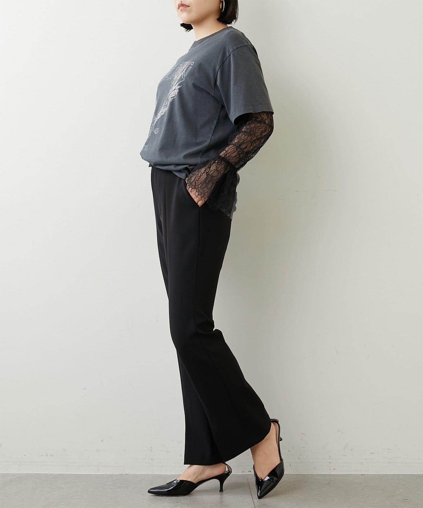 Whim Gazette Front Slit Pants | Elegant Slim Flare Trousers Made in Japan