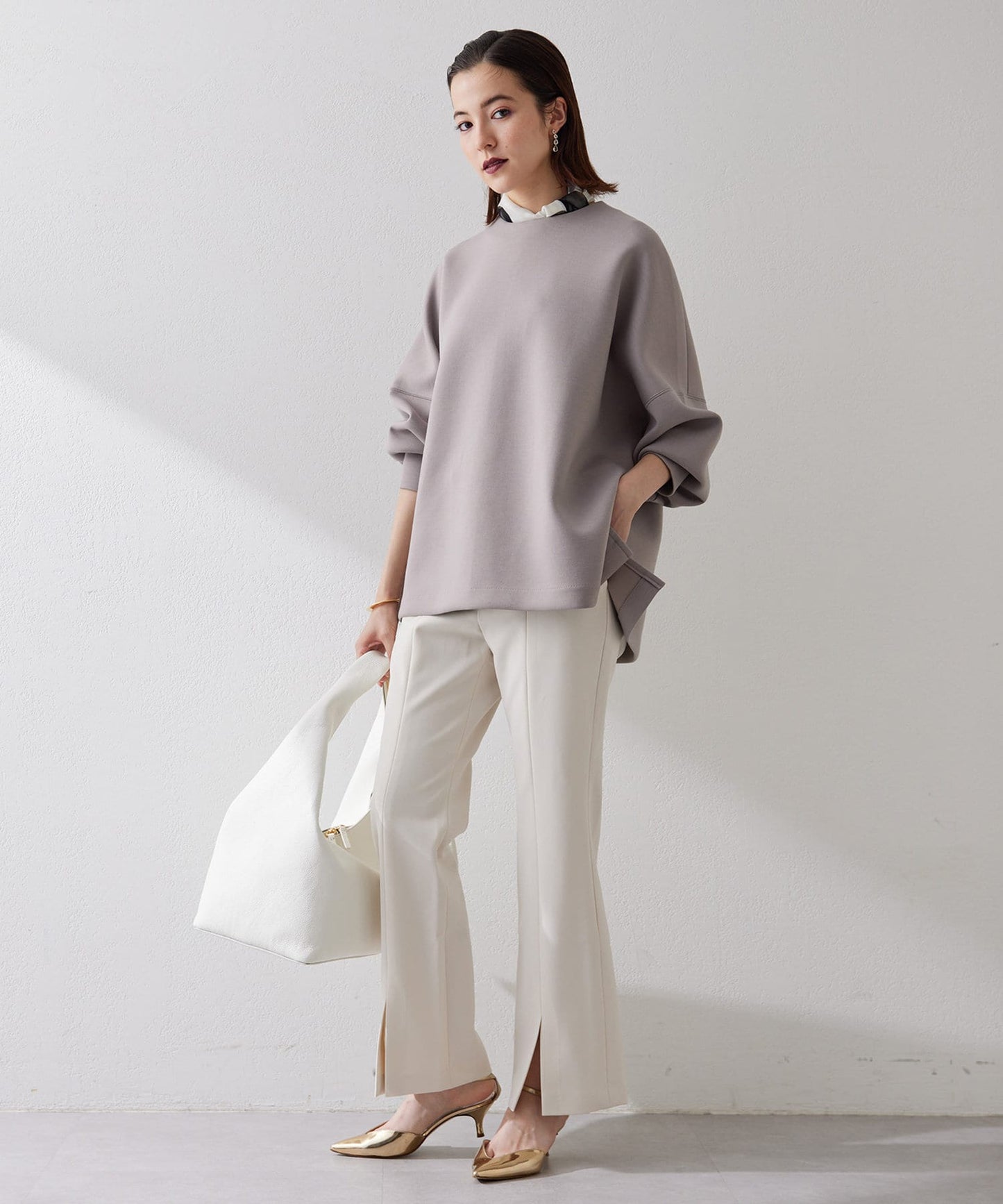 Whim Gazette Front Slit Pants | Elegant Slim Flare Trousers Made in Japan