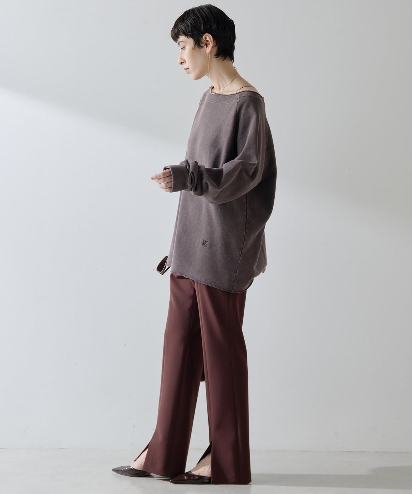 Whim Gazette Front Slit Pants | Elegant Slim Flare Trousers Made in Japan