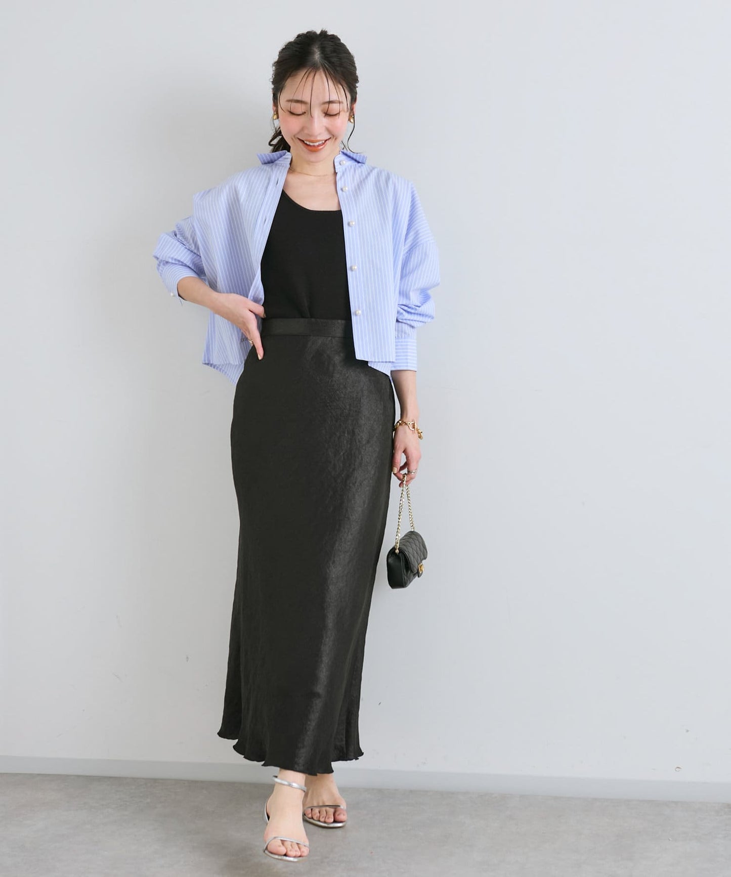 La boutique BonBon Satin Long Narrow Skirt Shimmery Elegance with Petite & Tall Sizes