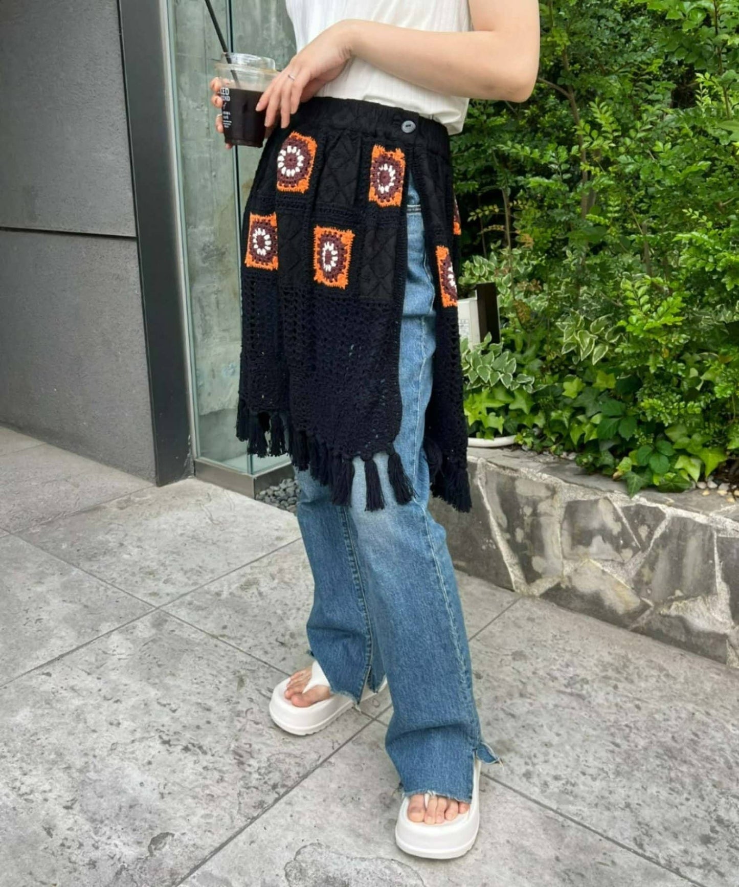 CIAOPANIC TYPY HELLO.SANFRANCISCO Crochet 2-Way Wrap Skirt Retro Flower Motif Layering Piece