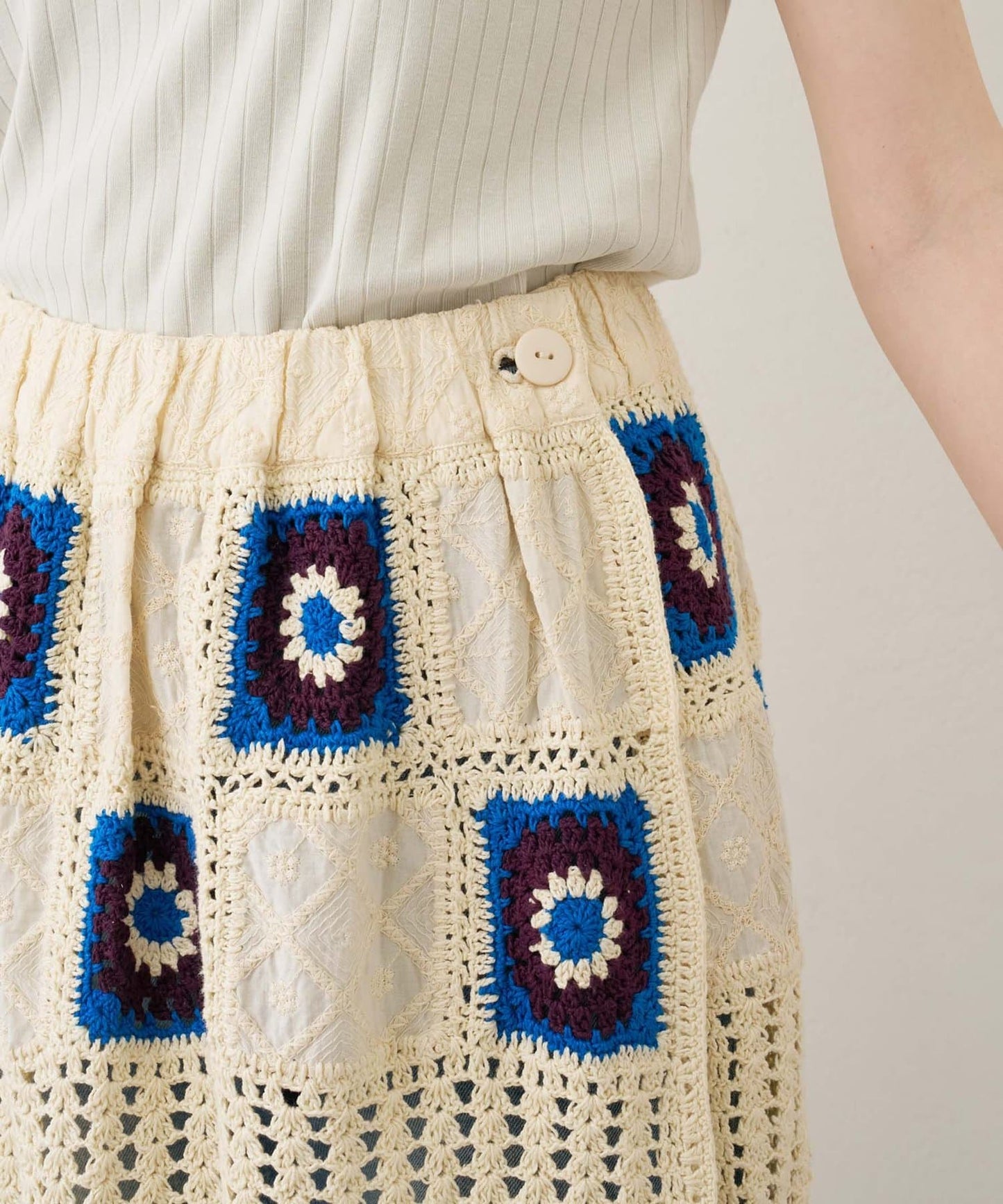 CIAOPANIC TYPY HELLO.SANFRANCISCO Crochet 2-Way Wrap Skirt Retro Flower Motif Layering Piece