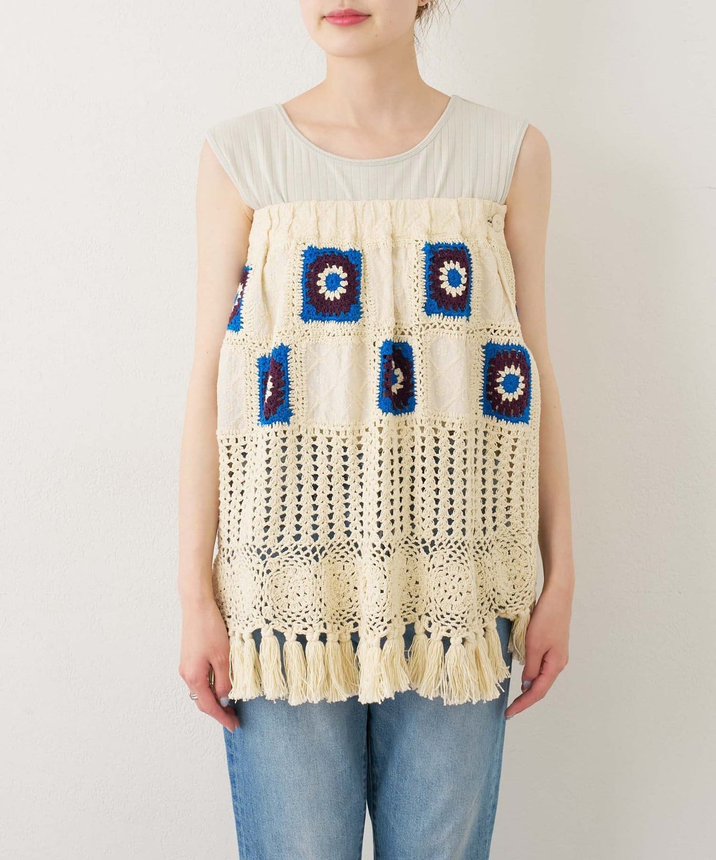 CIAOPANIC TYPY HELLO.SANFRANCISCO Crochet 2-Way Wrap Skirt Retro Flower Motif Layering Piece