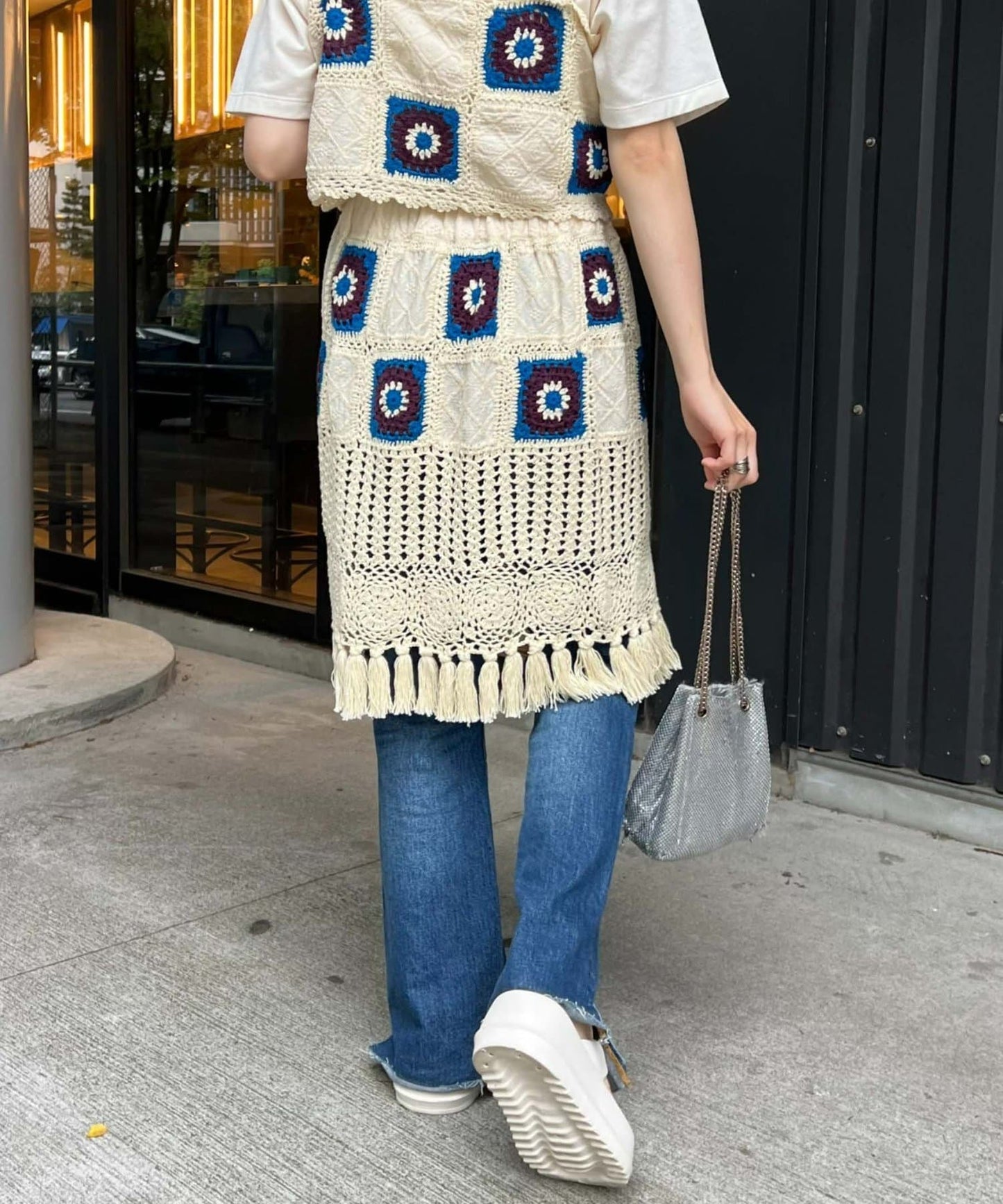CIAOPANIC TYPY HELLO.SANFRANCISCO Crochet 2-Way Wrap Skirt Retro Flower Motif Layering Piece