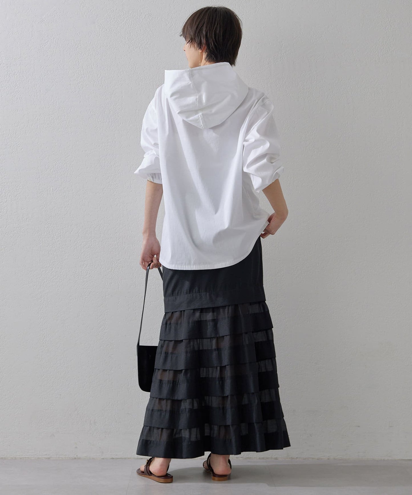 Whim Gazette Organza Mermaid Skirt 3 Elegant Sheer-Panel Long Skirt with Sculpted Silhouette