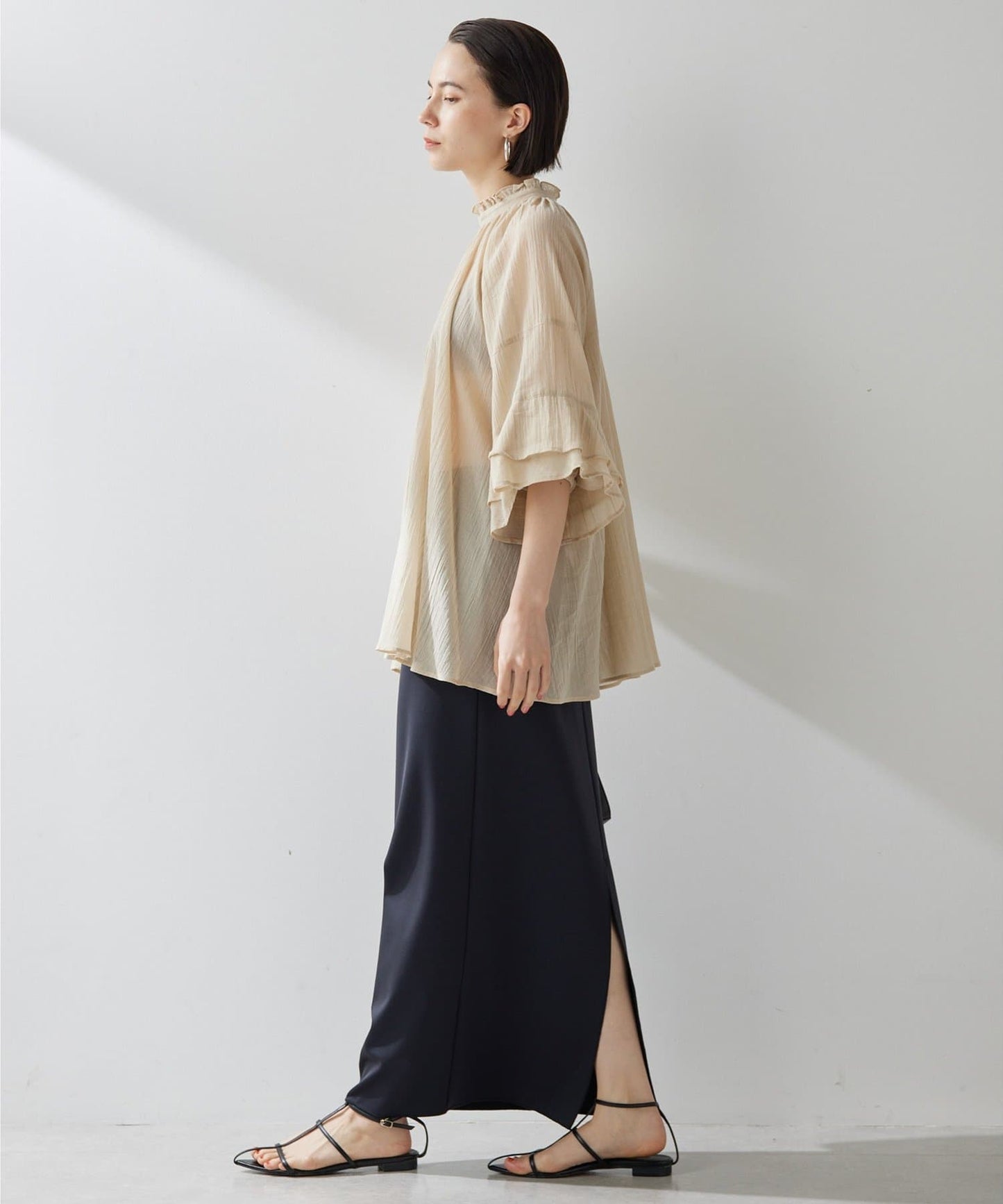 Whim Gazette Jersey I-Line Long Skirt Stretch Comfort & Elegant Silhouette