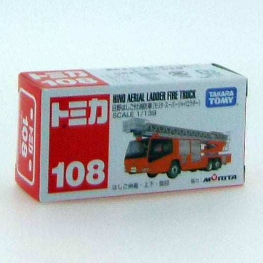 Tomica No. 108 Hino Aerial Ladder Fire Truck - Morita Super Gyro (2002 Release)