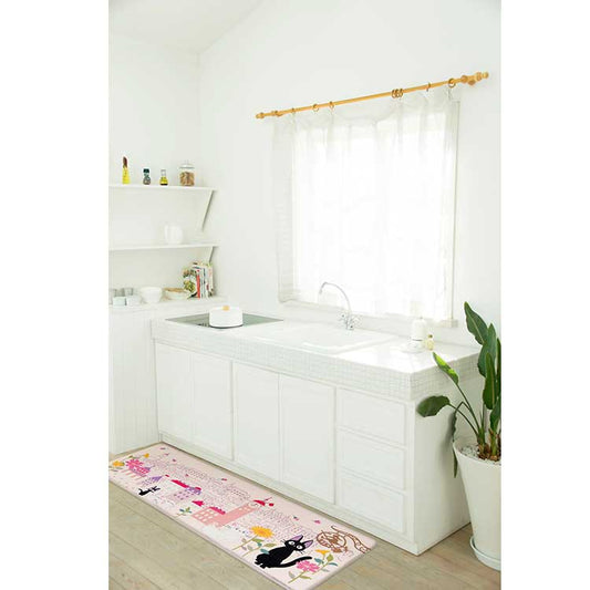 Official Kiki's Delivery Service PVC Long Mat - Floral Town Pink (45×120cm) - Featuring Jiji & Lily