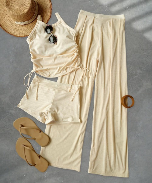 OSYAREVO Side-Gathered Bikini Set with Long Pants – 3-Piece Swimwear for Flattering, Everyday Coverage