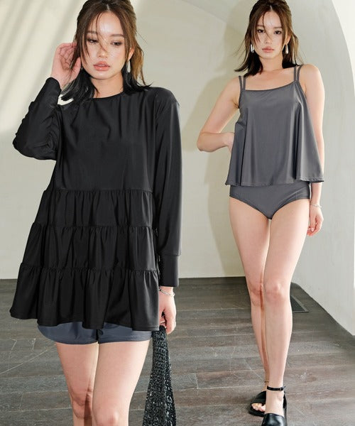 OSYAREVO UV-Cut Frill Rash Guard 4-Piece Bikini Set – Modest, Feminine, and Sun-Safe