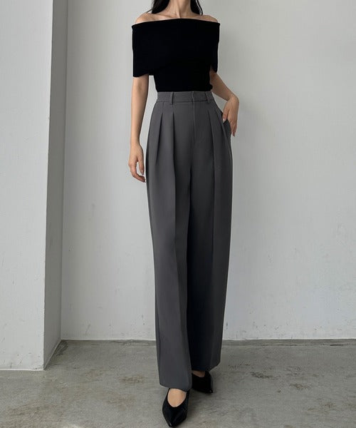 Louere Two-Tuck Slacks | Elegant Straight-Leg Pants with Back Elastic & Tall/Short Sizes