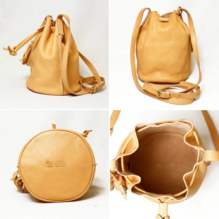 IL BISONTE Drawstring Leather Shoulder Bag | Unlined Bucket Bag with Adjustable Strap – Made in Italy