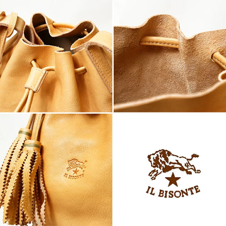 IL BISONTE Drawstring Leather Shoulder Bag | Unlined Bucket Bag with Adjustable Strap – Made in Italy