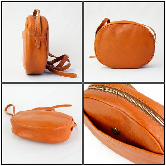 IL BISONTE Mini Crossbody Bag - Circular Leather Saddle Bag (8 Color Options)