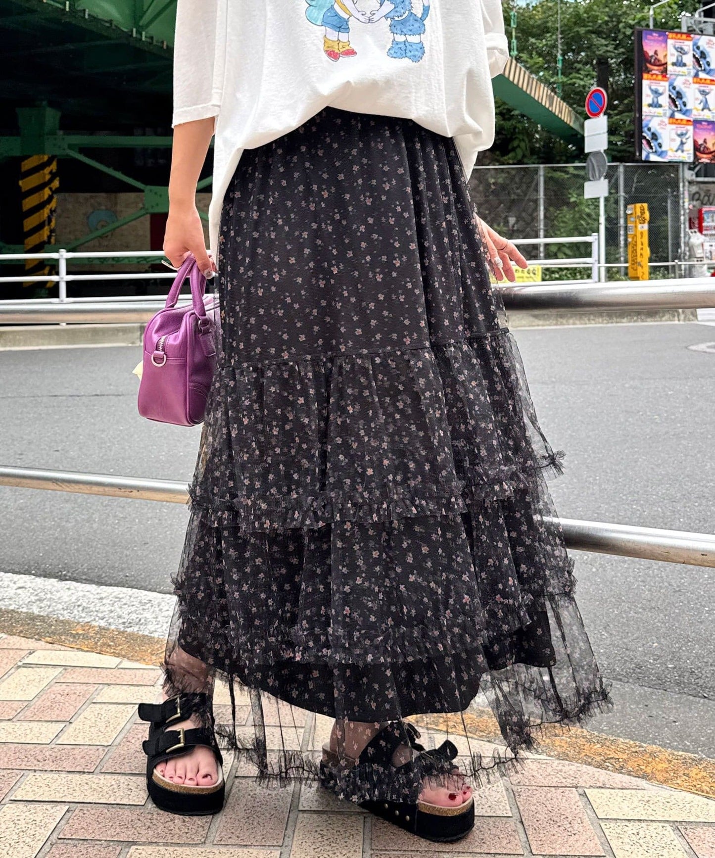 CIAOPANIC Tulle Frill Tiered Skirt Flowy Feminine Skirt with Sheer Layers