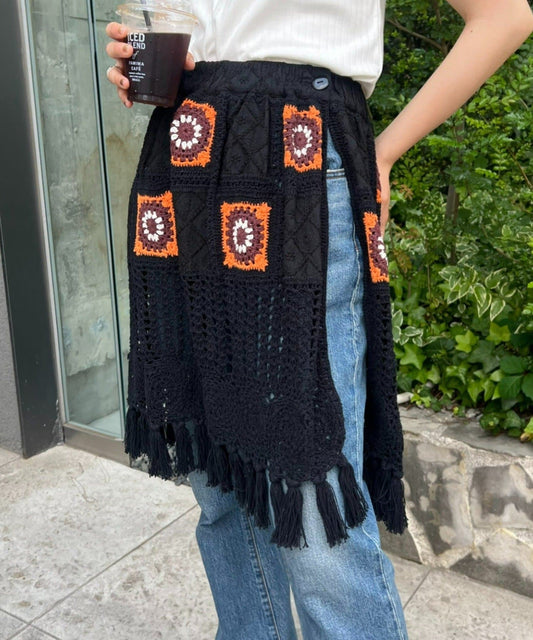 CIAOPANIC TYPY HELLO.SANFRANCISCO Crochet 2-Way Wrap Skirt Retro Flower Motif Layering Piece