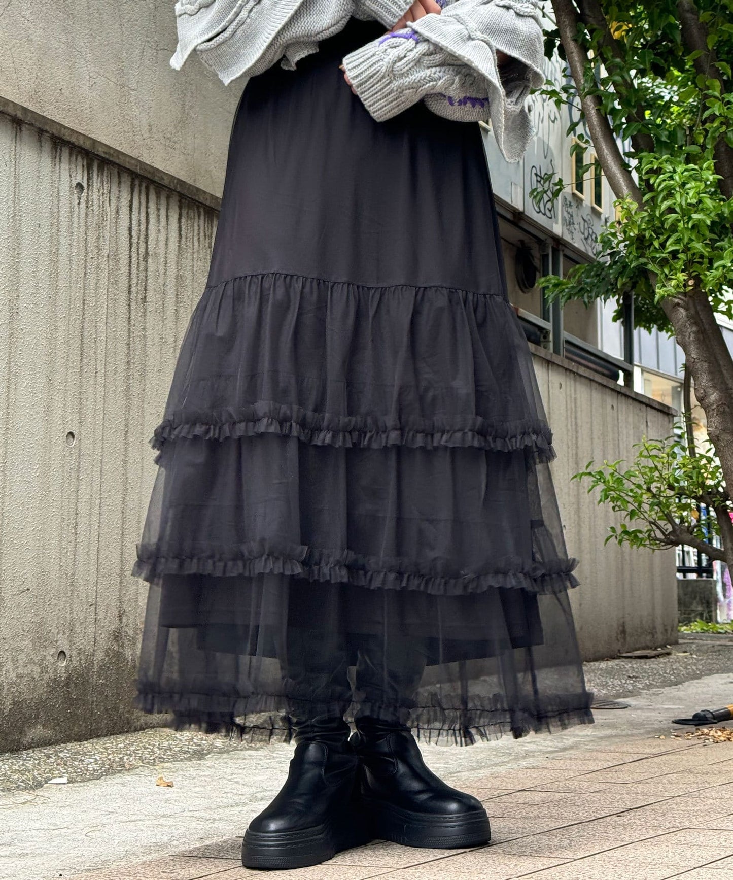 CIAOPANIC Tulle Frill Tiered Skirt Flowy Feminine Skirt with Sheer Layers