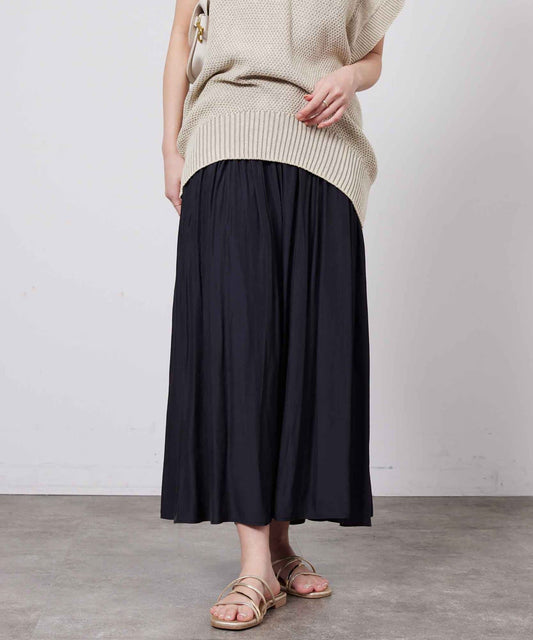 Chez toi Yoke-Panel Gathered Skirt Elegant Flare & Subtle Shine