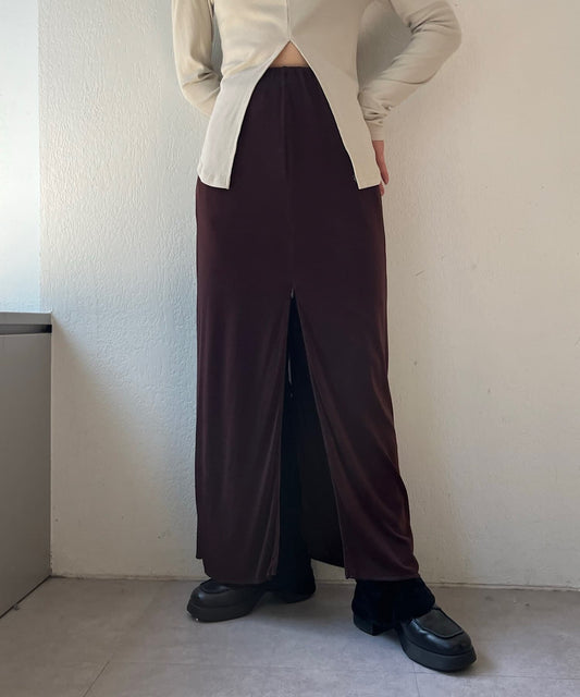 Pasterip Sheer Rib Zip Skirt Adjustable Slit Design with Sheer Ribbed Texture