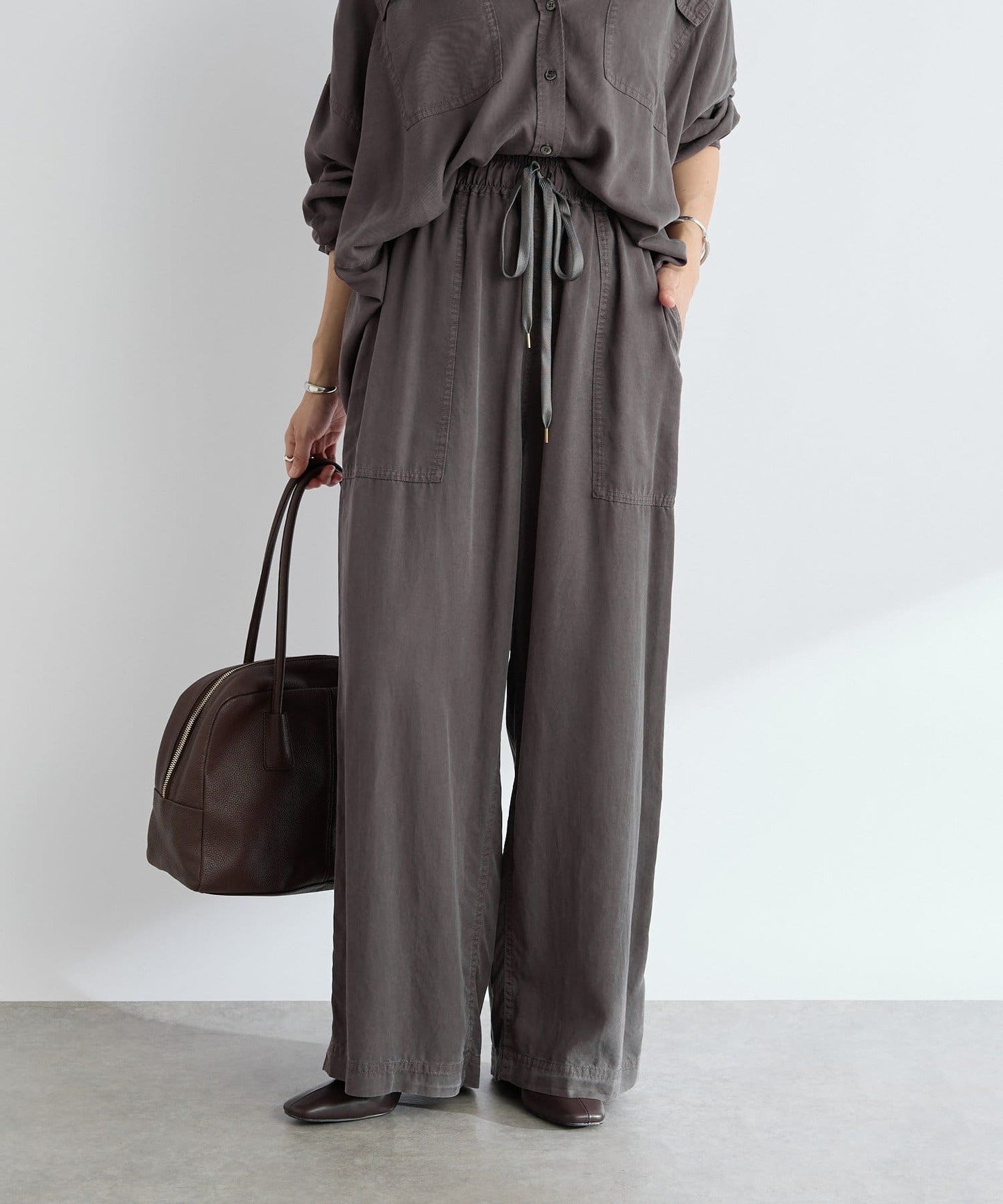 RIVE DROITE Garment-Dyed Wide Pants | Relaxed Tencel Twill | Set-Up Style Available
