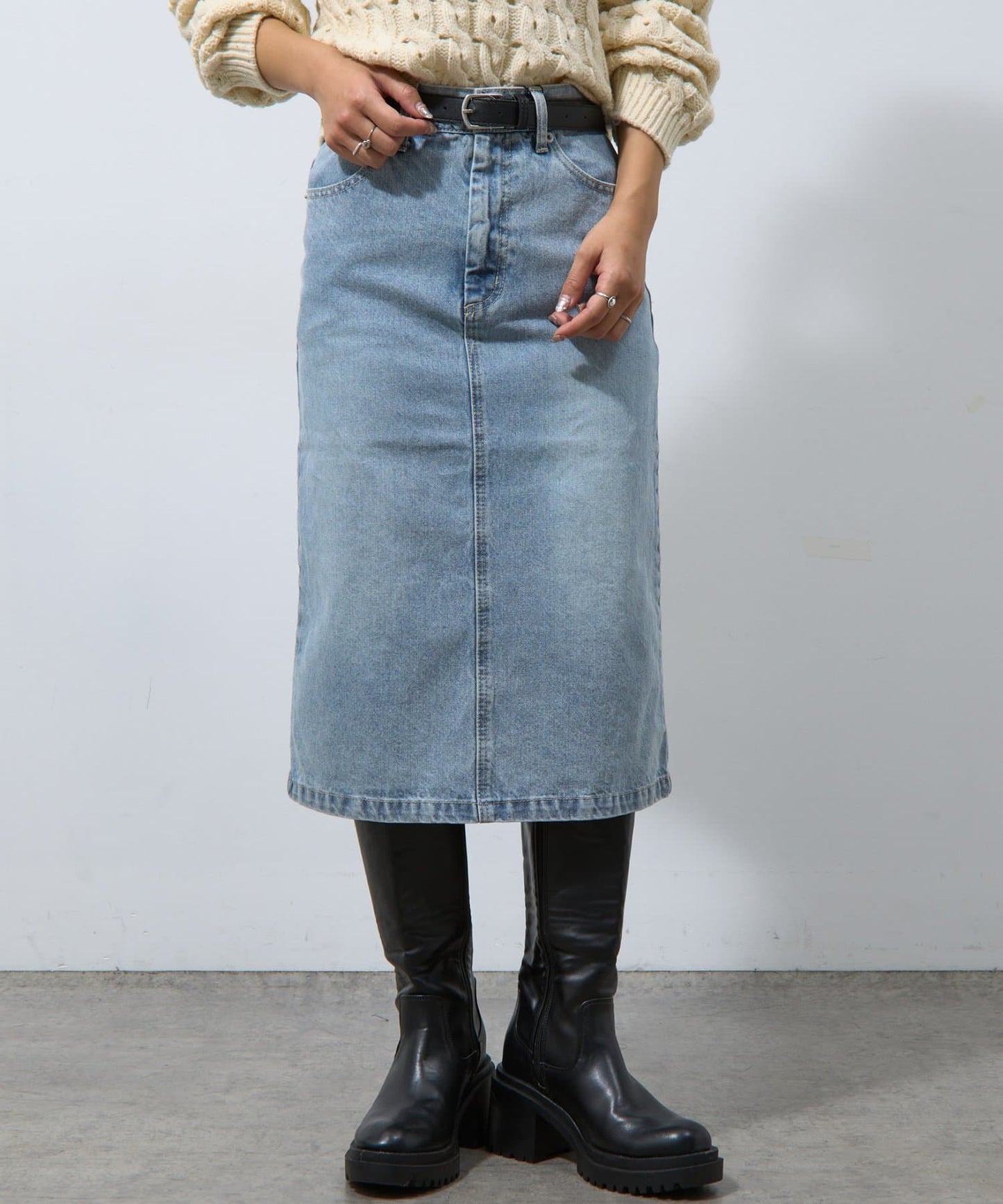 COLONY 2139 Back-Slit Midi Denim Skirt Timeless & Versatile All-Season Essential