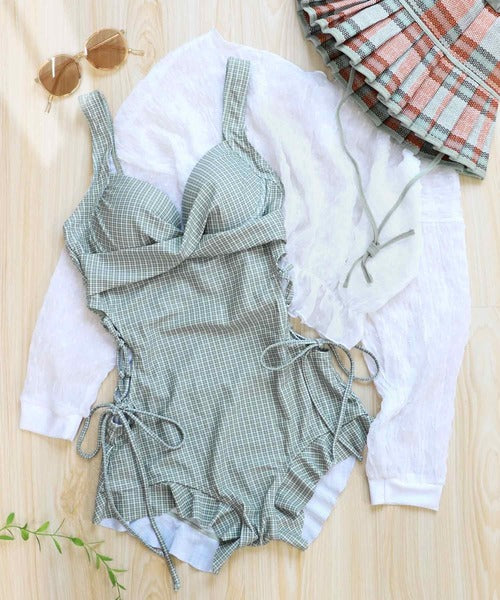 OSYAREVO Women’s One-Piece Swimsuit with Sheer Top | Side Lace-Up & Frill Design | CanCam Featured