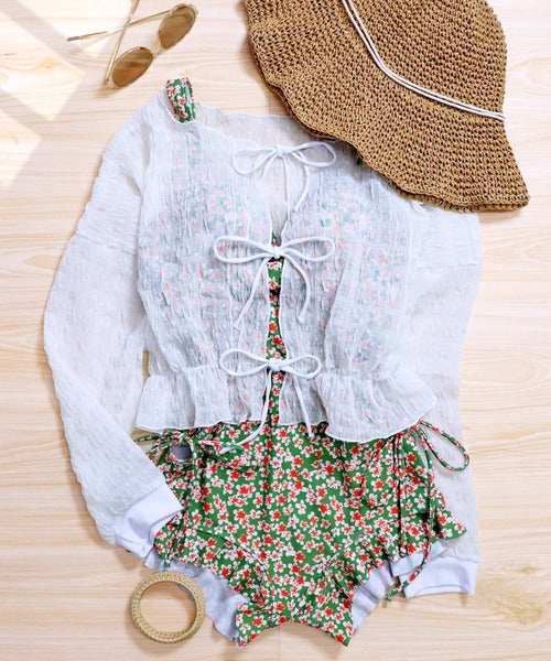 OSYAREVO Women’s One-Piece Swimsuit with Sheer Top | Side Lace-Up & Frill Design | CanCam Featured