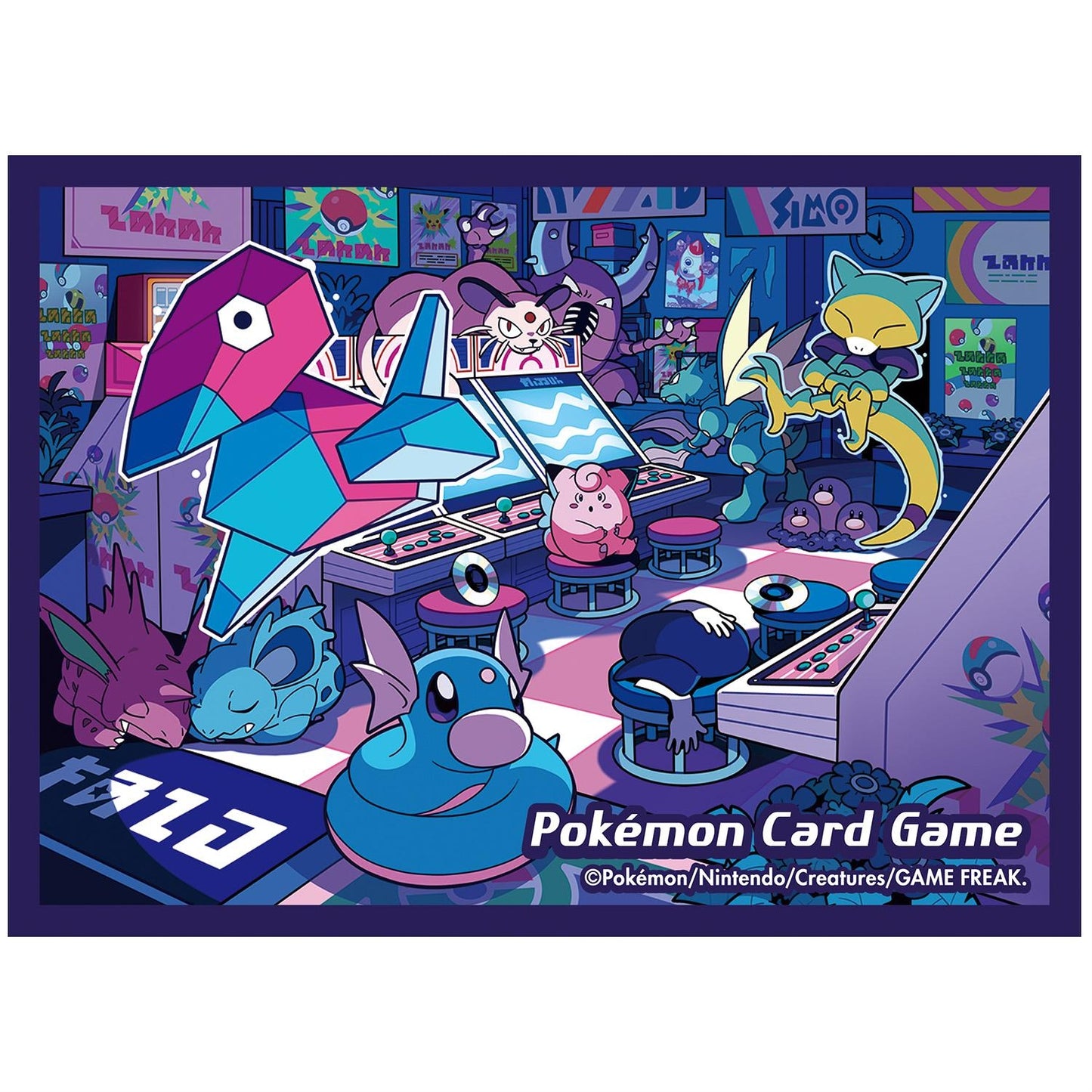 Pokémon TCG Deck Shield “Night Arcade” | 64-Sleeve Set | Cyberpunk Pokémon Style for Elite Trainers