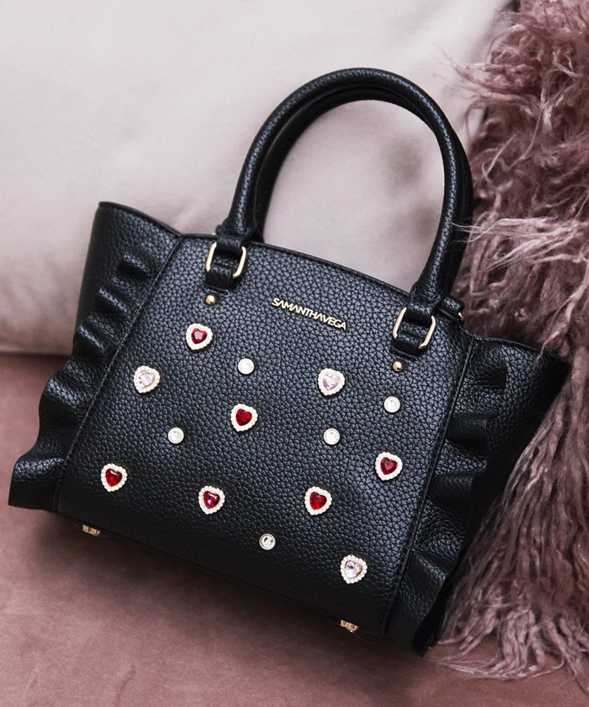 SAMANTHAVEGA Bijou Flutter Mini Bag | 2-Way Crossbody & Handbag with Jewel Heart Details