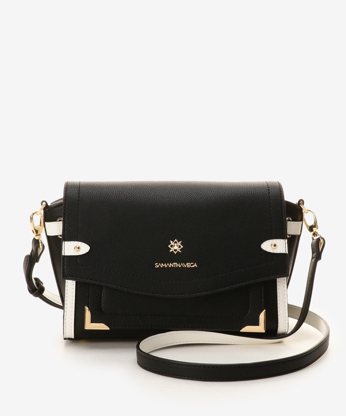 SAMANTHAVEGA Simple Bijou Shoulder Bag | Elegant Bicolor Crossbody with Sparkling Jewel Accent