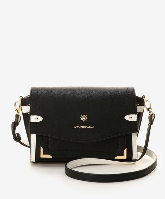 SAMANTHAVEGA Simple Bijou Shoulder Bag | Elegant Bicolor Crossbody with Sparkling Jewel Accent