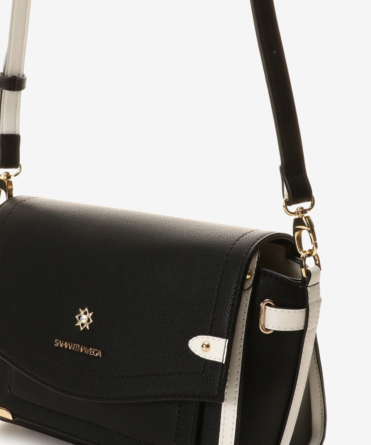 SAMANTHAVEGA Simple Bijou Shoulder Bag | Elegant Bicolor Crossbody with Sparkling Jewel Accent