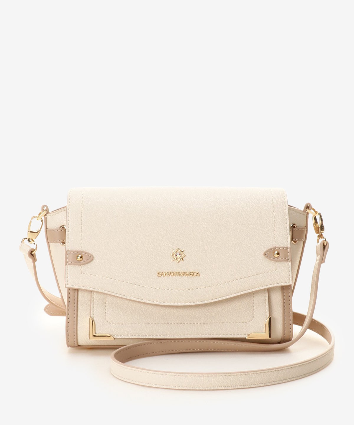 SAMANTHAVEGA Simple Bijou Shoulder Bag | Elegant Bicolor Crossbody with Sparkling Jewel Accent
