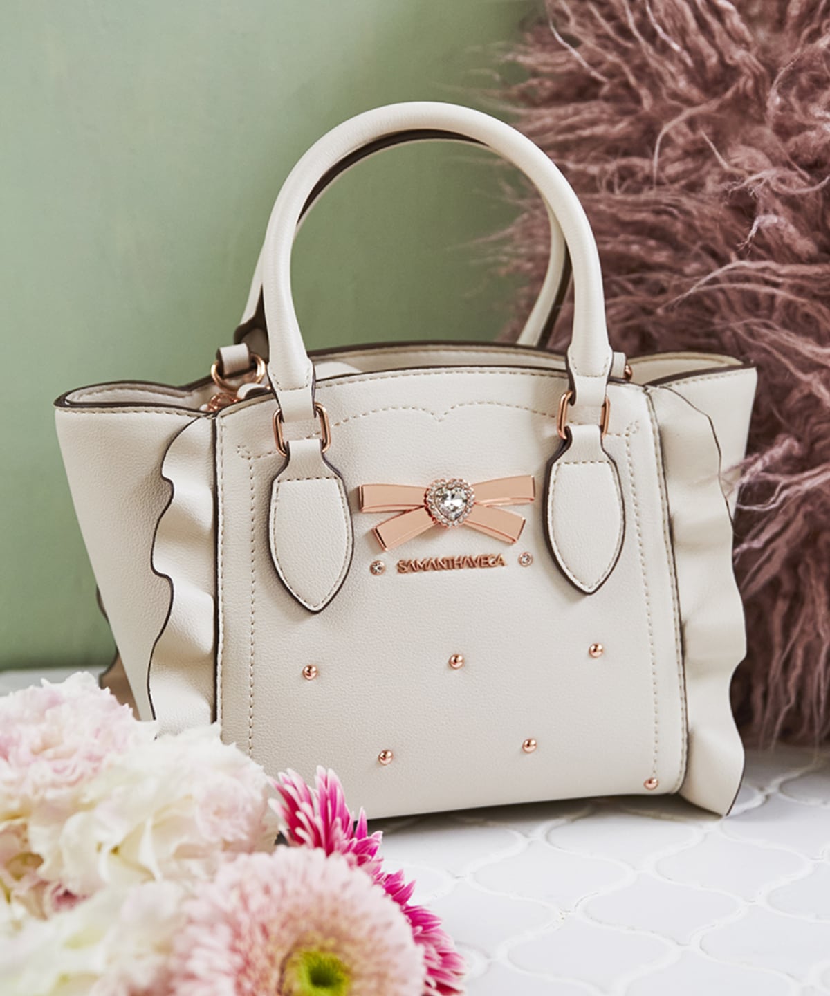 SAMANTHAVEGA Ribbon Studs Flutter Mini | 2-Way Crossbody & Handbag with Heart Details