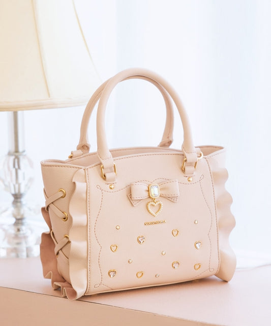 SAMANTHAVEGA Side Lace-Up Ribbon Bijou Mini Flutter Bag | 2-Way Elegant Shoulder & Handbag
