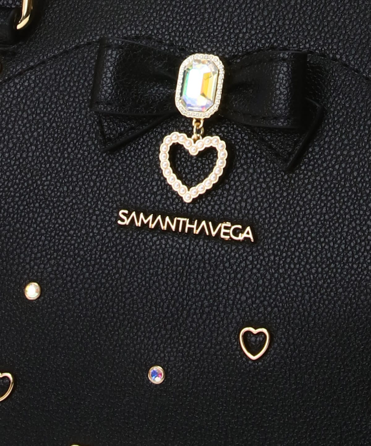 SAMANTHAVEGA Side Lace-Up Ribbon Bijou Flutter Bag | Luxury 2-Way Frill Handbag with Heart & Pearl Motifs