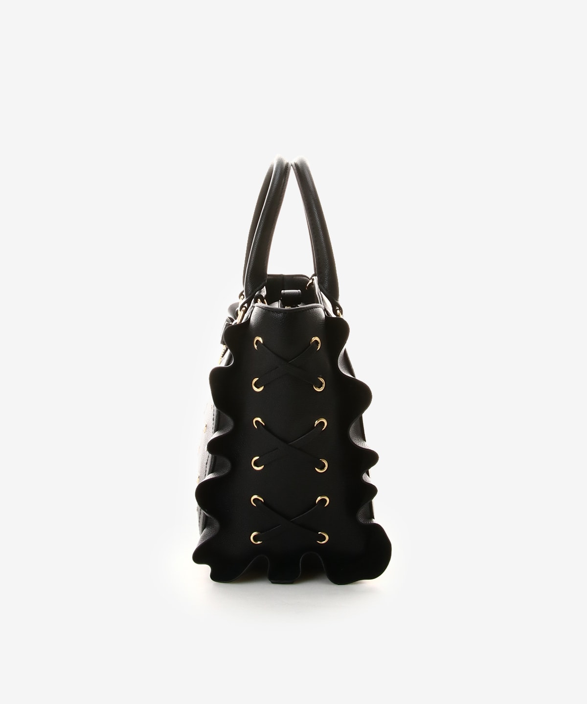 SAMANTHAVEGA Side Lace-Up Ribbon Bijou Flutter Bag | Luxury 2-Way Frill Handbag with Heart & Pearl Motifs