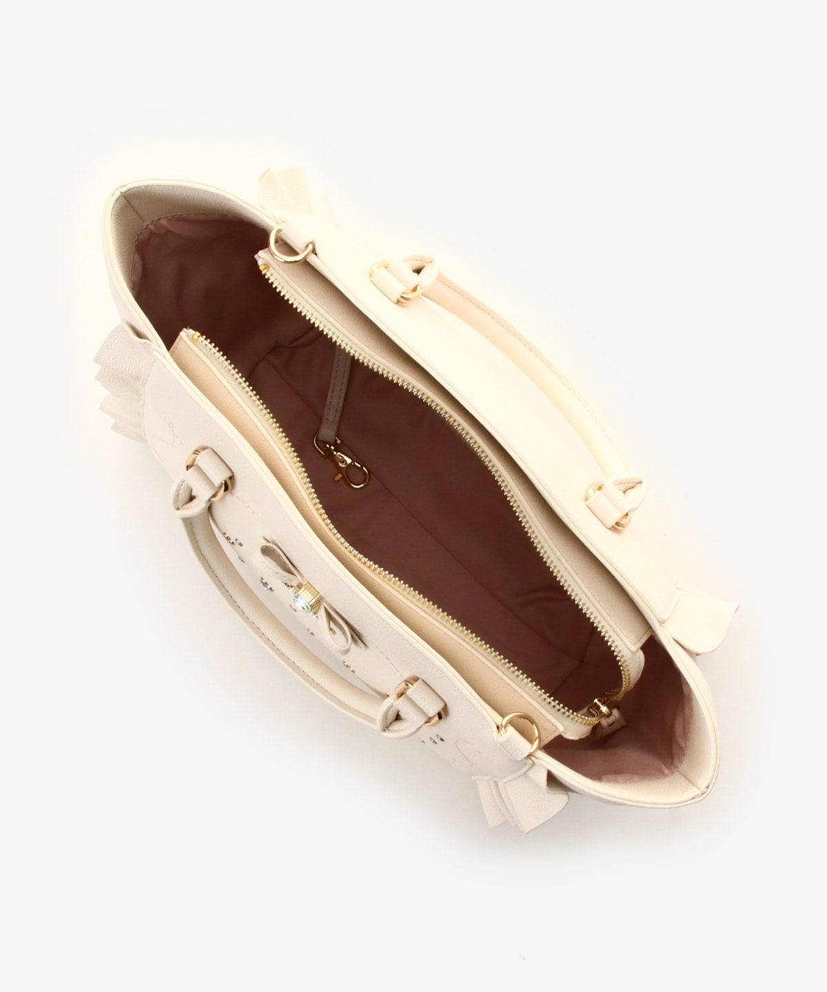 SAMANTHAVEGA Side Lace-Up Ribbon Bijou Flutter Bag | Luxury 2-Way Frill Handbag with Heart & Pearl Motifs