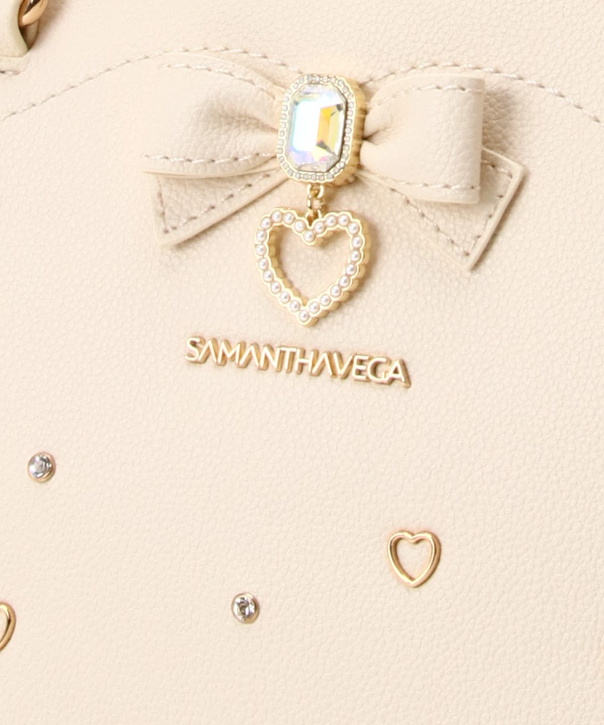 SAMANTHAVEGA Side Lace-Up Ribbon Bijou Flutter Bag | Luxury 2-Way Frill Handbag with Heart & Pearl Motifs