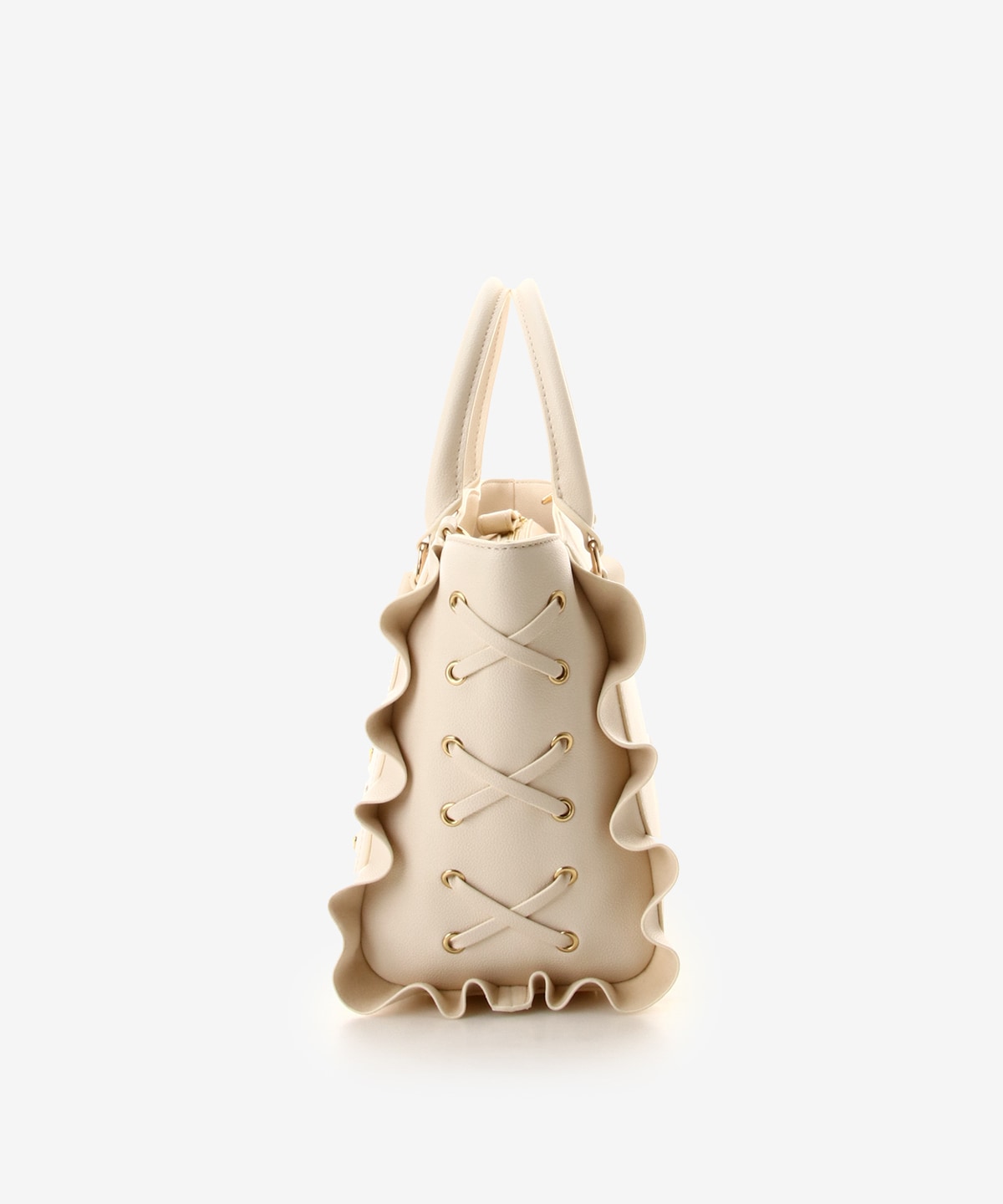 SAMANTHAVEGA Side Lace-Up Ribbon Bijou Flutter Bag | Luxury 2-Way Frill Handbag with Heart & Pearl Motifs