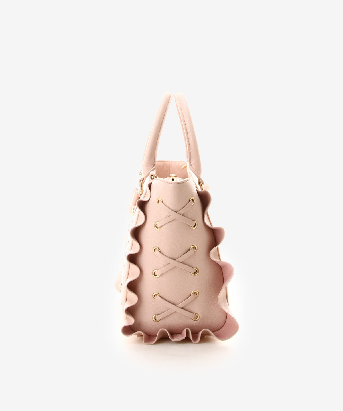 SAMANTHAVEGA Side Lace-Up Ribbon Bijou Flutter Bag | Luxury 2-Way Frill Handbag with Heart & Pearl Motifs