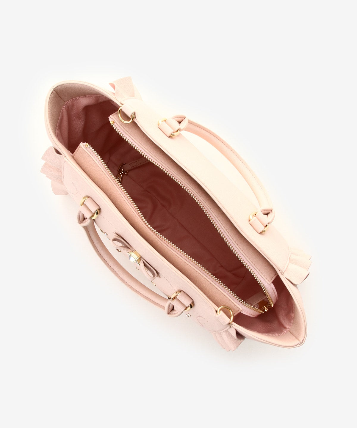 SAMANTHAVEGA Side Lace-Up Ribbon Bijou Flutter Bag | Luxury 2-Way Frill Handbag with Heart & Pearl Motifs