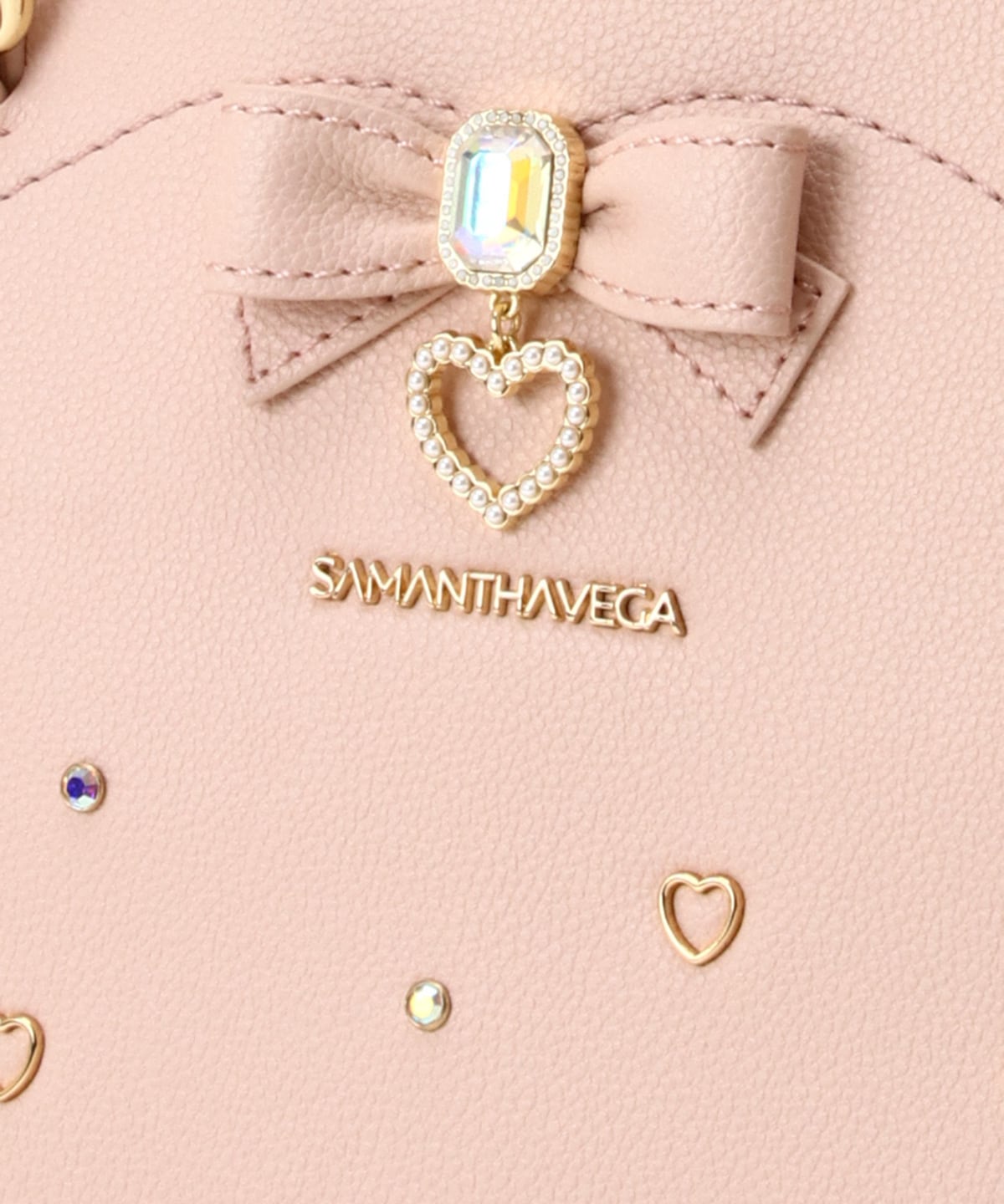 SAMANTHAVEGA Side Lace-Up Ribbon Bijou Flutter Bag | Luxury 2-Way Frill Handbag with Heart & Pearl Motifs