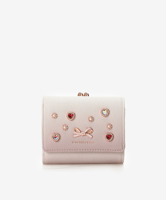 SAMANTHAVEGA Heart Bijou Gradient Fold Wallet | Pink Gold Hardware & Crystal Heart Embellishments