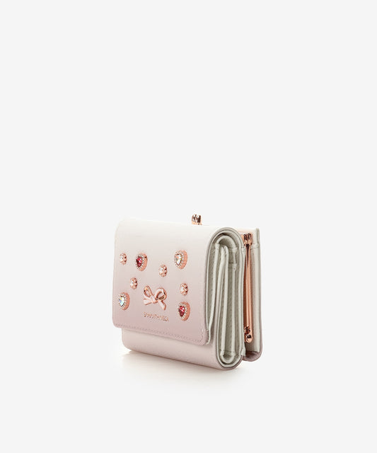 SAMANTHAVEGA Heart Bijou Gradient Fold Wallet | Pink Gold Hardware & Crystal Heart Embellishments